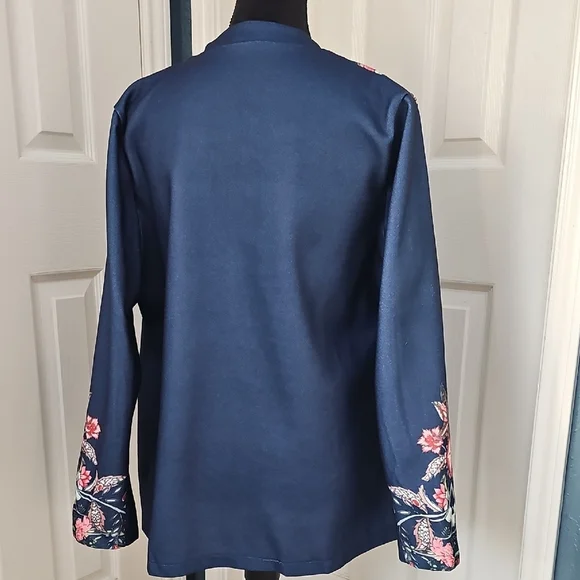 NWT Sinhoon Navy Double Breasted Gold Tone Button Tailored Floral Blazer XL - Picture 8 of 12